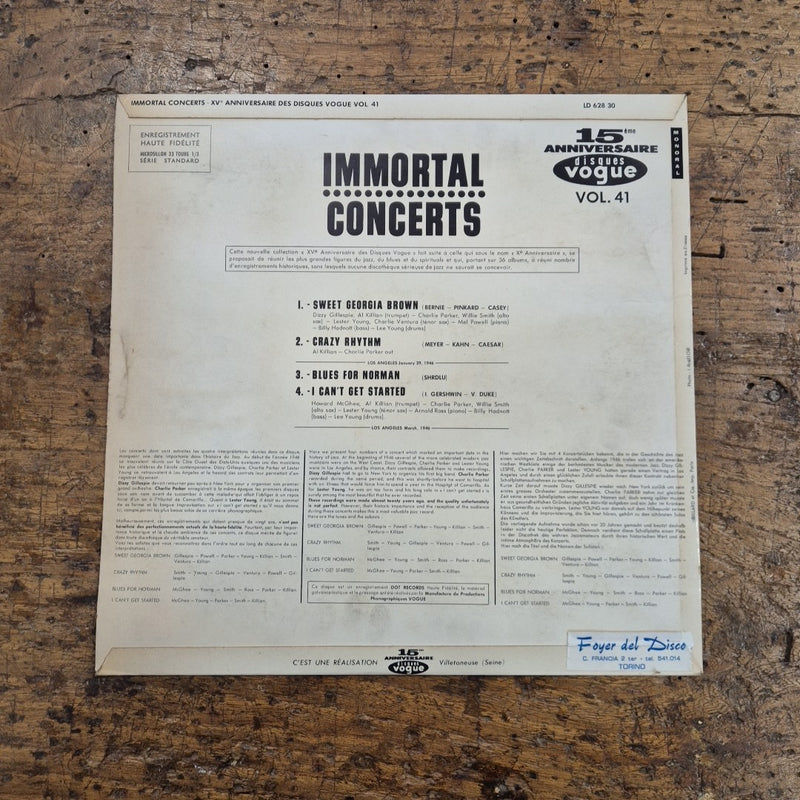 LP Charlie Parker Dizzy Gillespie Lester Young Immortal Concerts Musica Jazz