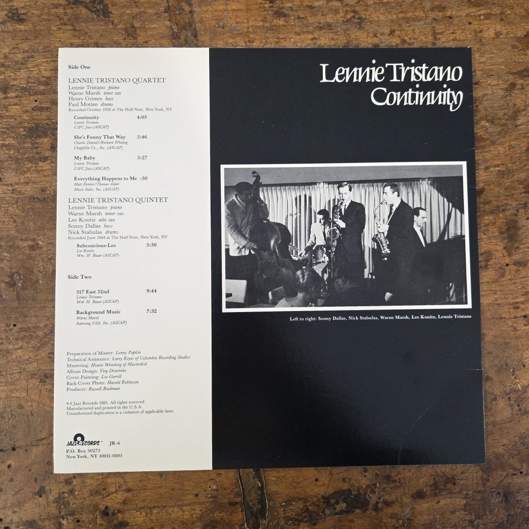 LP Lennie Tristano - Continuity JR 6 MONO 1985 Jazz Vinile Made In US