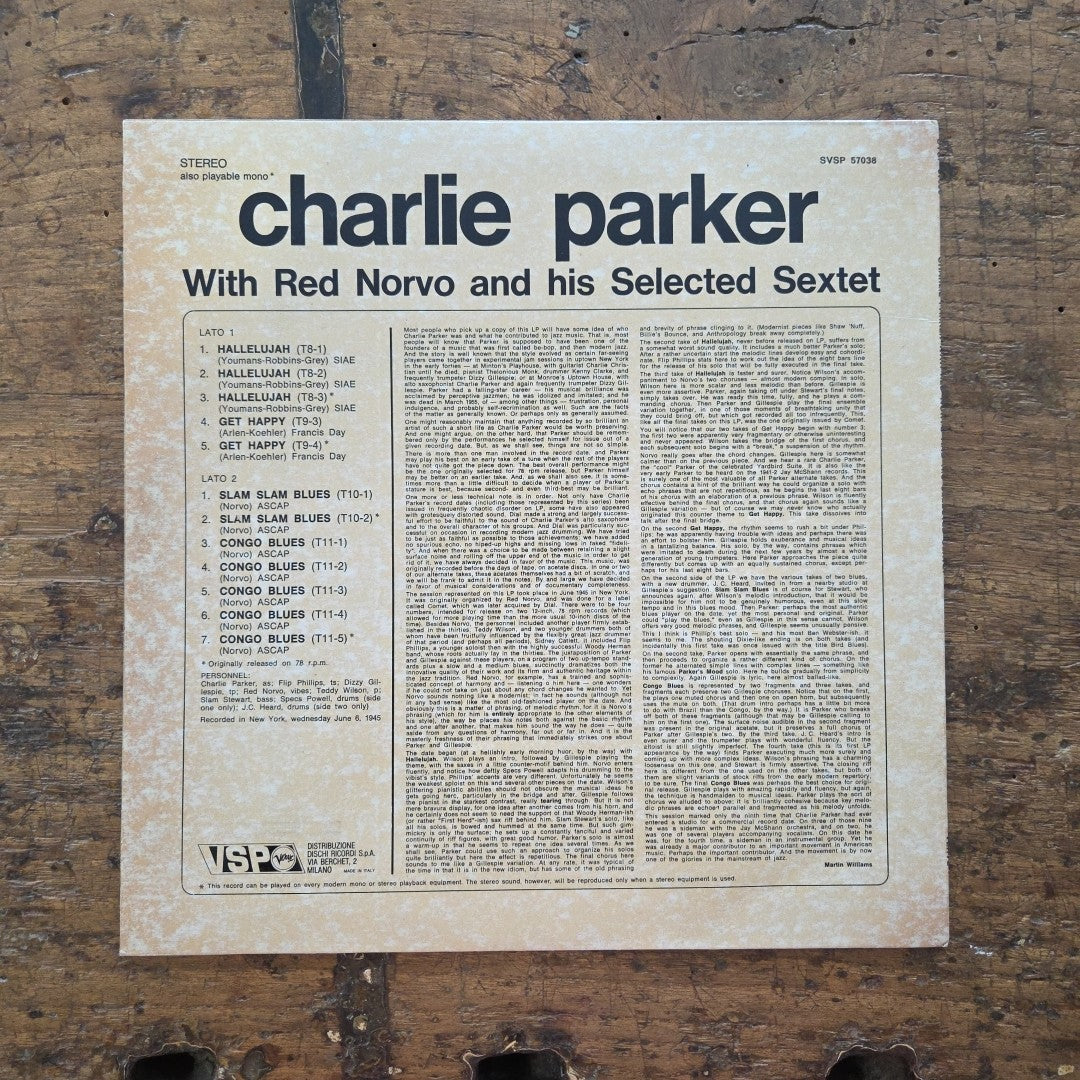 LP Charlie Parker - With Red Norvo & His Selected SVSP 57038 1970 Jazz Vinile