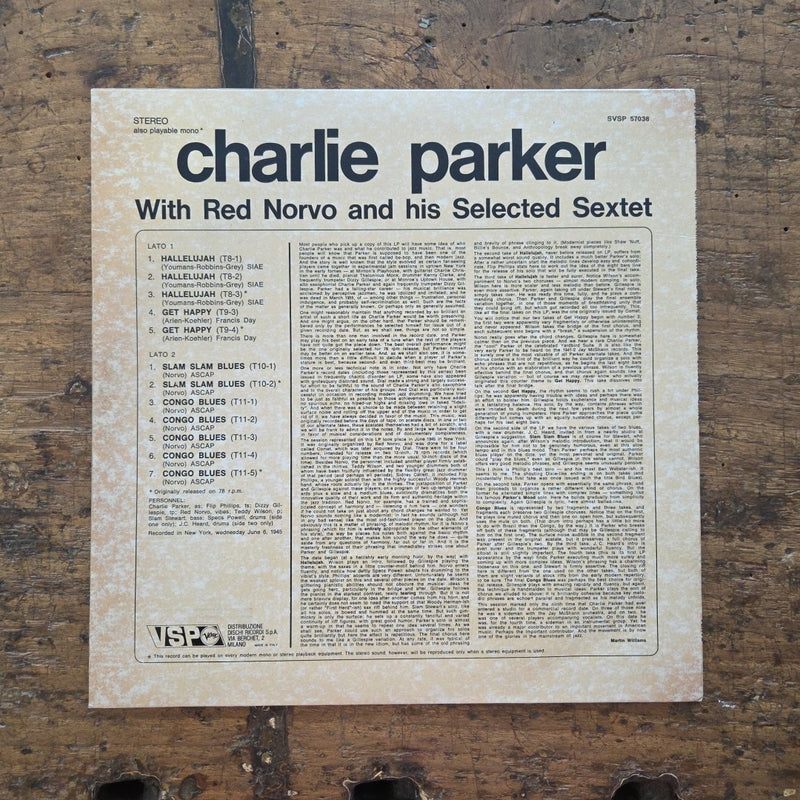 LP Charlie Parker - With Red Norvo & His Selected SVSP 57038 1970 Jazz Vinile