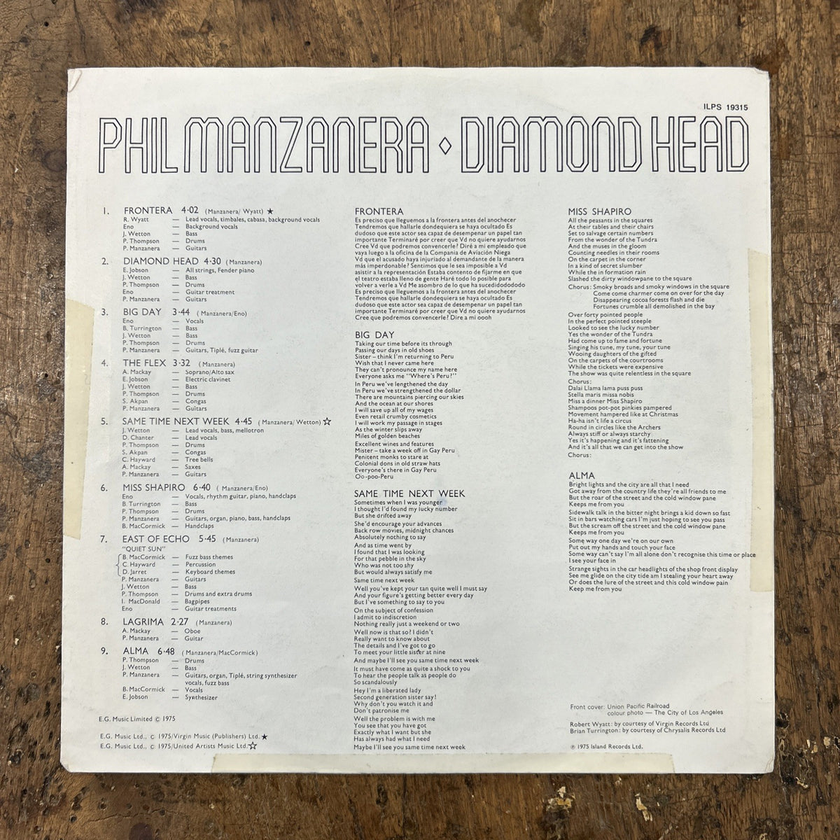 LP Phil Manzanera - Diamond Head ILPS 19315 Vinile 1975 Prog Rock Progressive