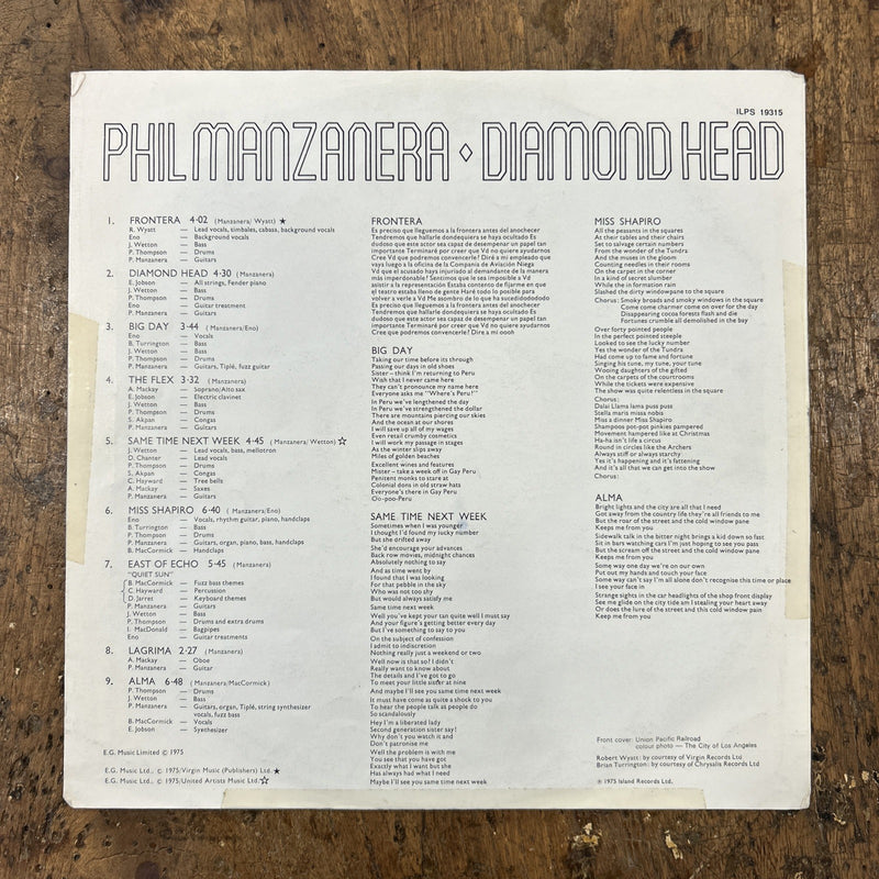 LP Phil Manzanera - Diamond Head ILPS 19315 Vinile 1975 Prog Rock Progressive