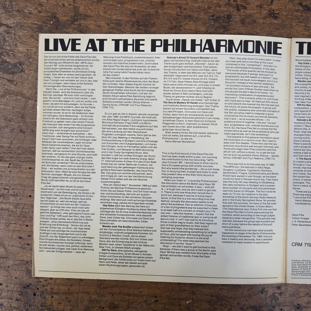 LP The Dave Pike Set - Live At The Philharmonie CRM 719 1970 Jazz Vinile