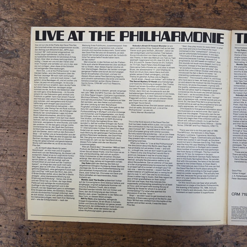 LP The Dave Pike Set - Live At The Philharmonie CRM 719 1970 Jazz Vinile