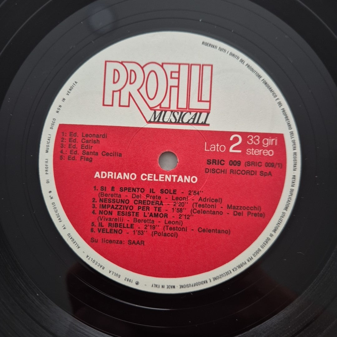 LP Adriano Celentano - Profili Musicali SRIC 009 Musica Italiana Vinile