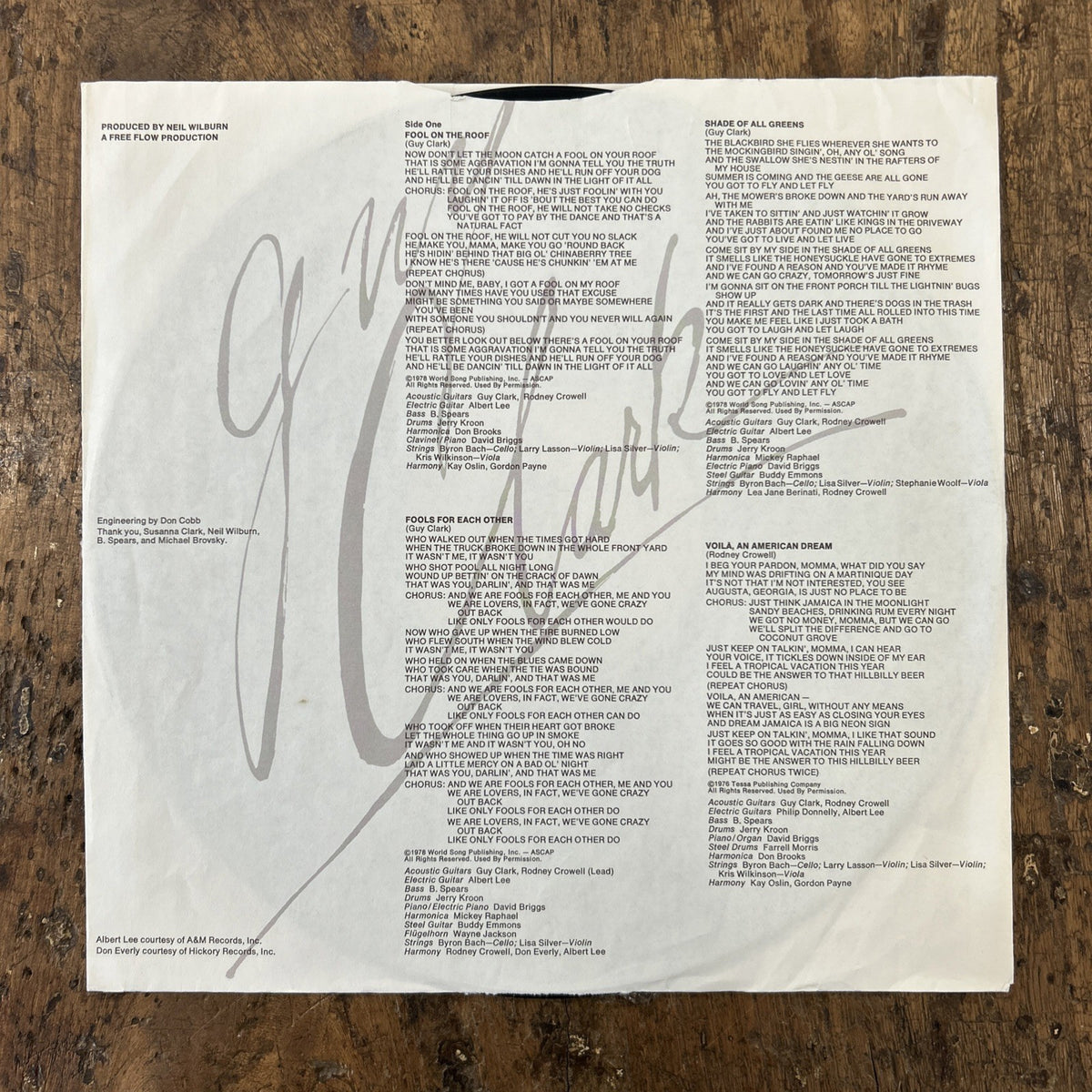 LP Guy Clark BSK 3241 Italy 1978 Rock Folk Country 1978 Vinile