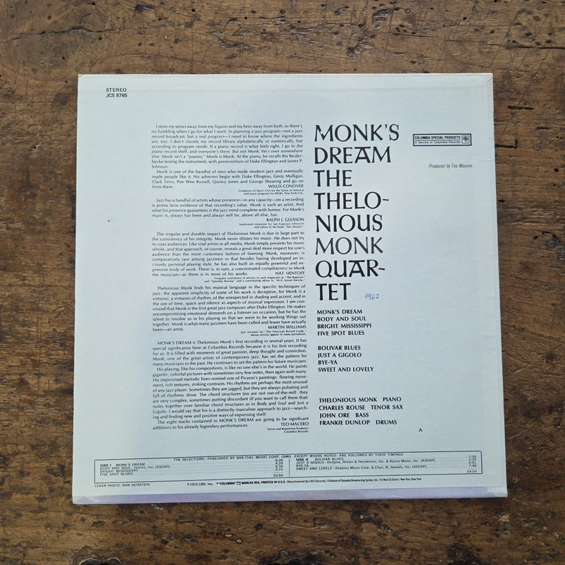 LP The Thelonious Monk Quartet - Monk's Quartet JCS 8765 1973 JazzVinile
