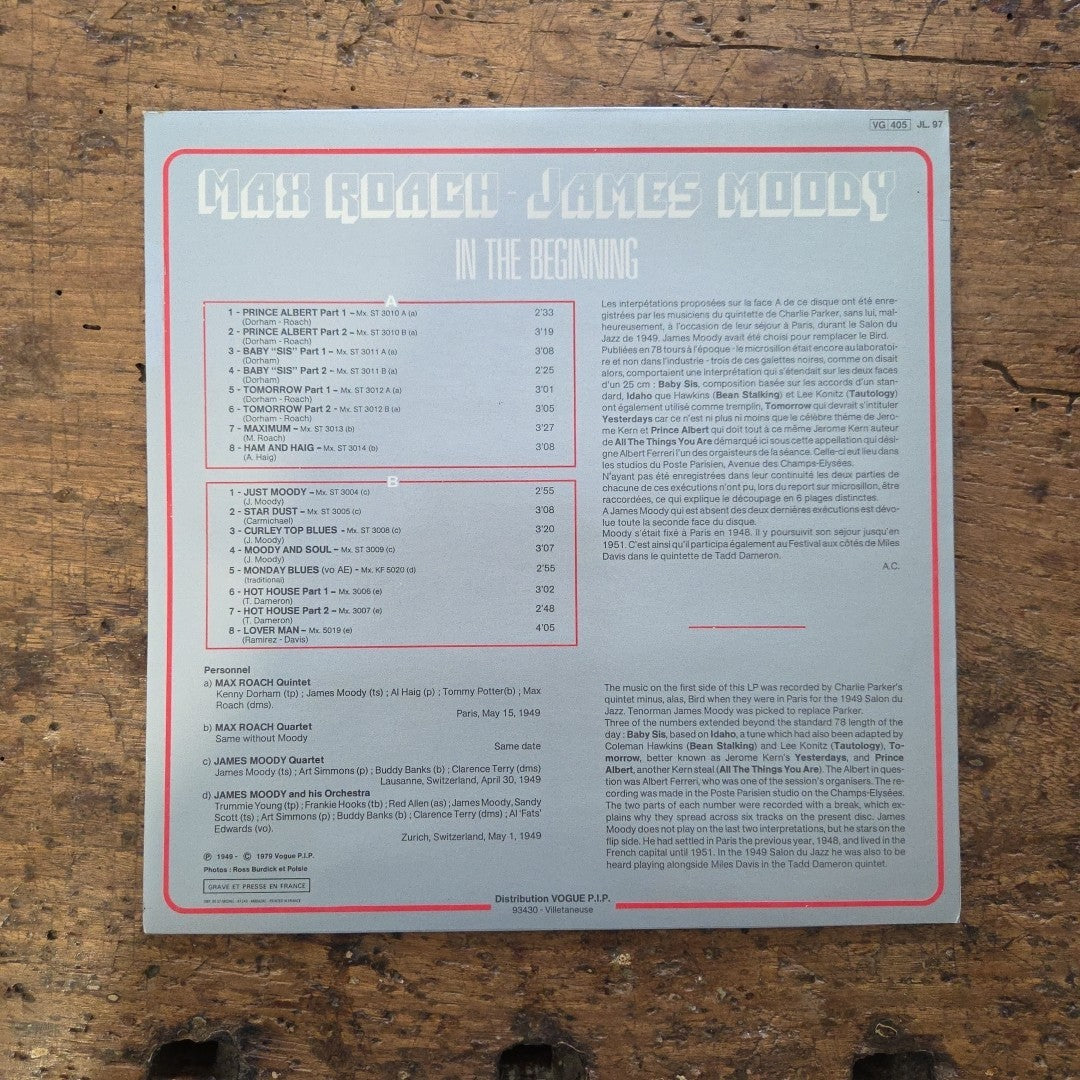 LP Max Roach/James Moody - In The Beginning JL.97 Jazz Vinile 1949 Made In Franc