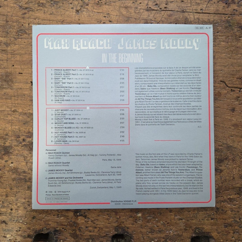 LP Max Roach/James Moody - In The Beginning JL.97 Jazz Vinile 1949 Made In Franc