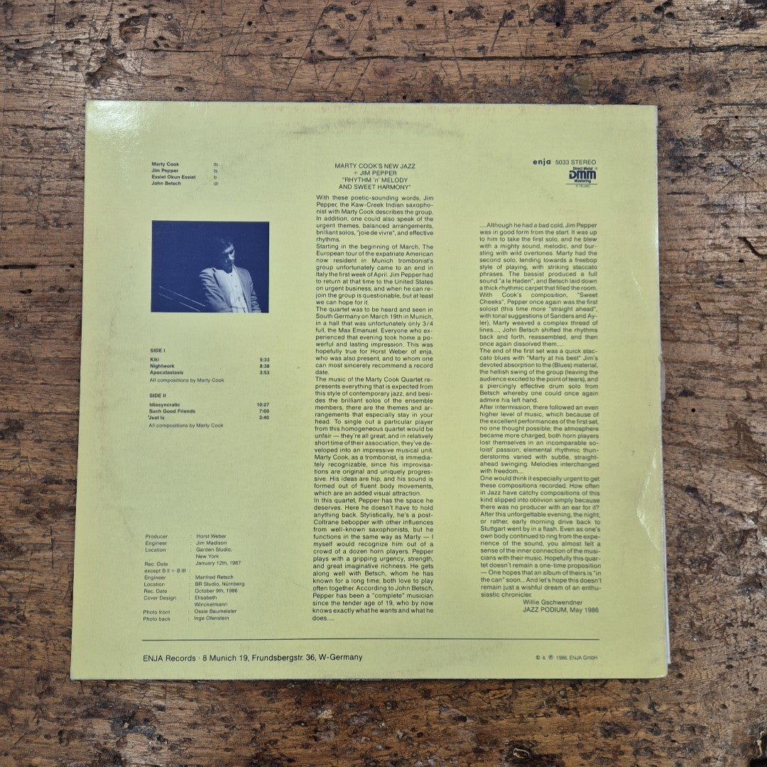 LP Marty Cook Group With Jim Pepper - Nightwork musica JAZZ Vinile 12