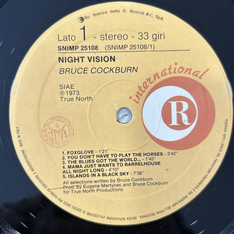 LP Bruce Cockburn - Night Vision SNIMP 25108 Italy 1973 Rock Folk Vinile