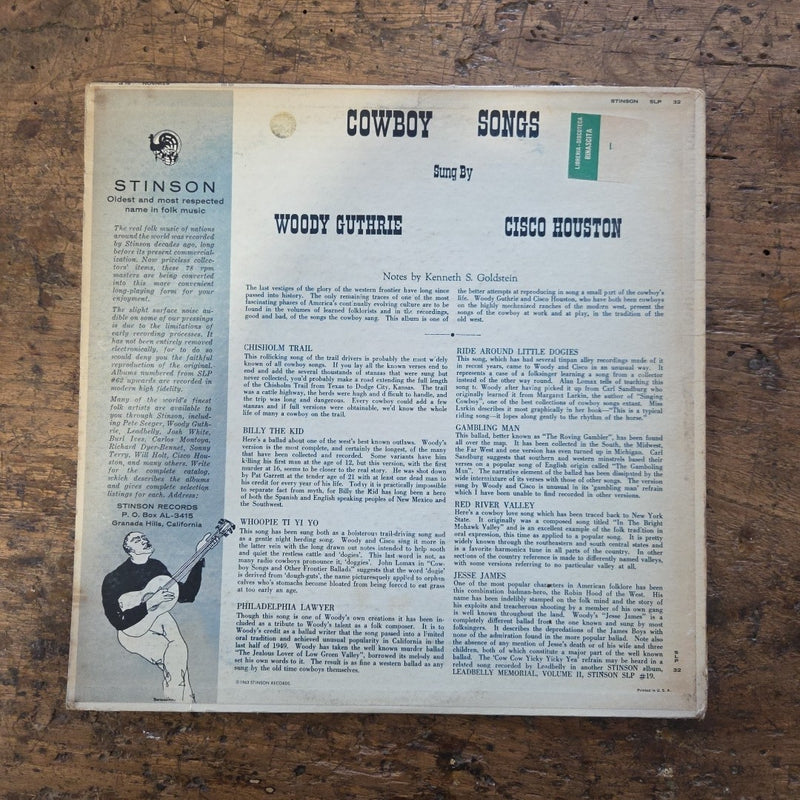 LP Woody Guthrie  And Cisco Houston - Cowboy Songs SLP 32 Jazz Vinile Made In US