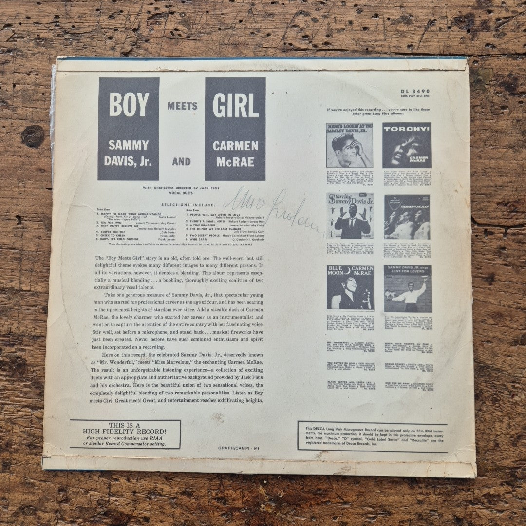 LP Sammy Davis Carmen McRae Boy Meet Girl Primo Appuntamento DL 8490