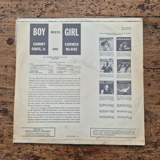 LP Sammy Davis Carmen McRae Boy Meet Girl Primo Appuntamento DL 8490