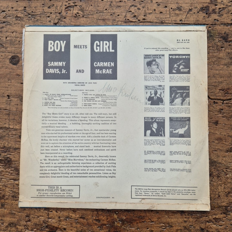 LP Sammy Davis Carmen McRae Boy Meet Girl Primo Appuntamento DL 8490