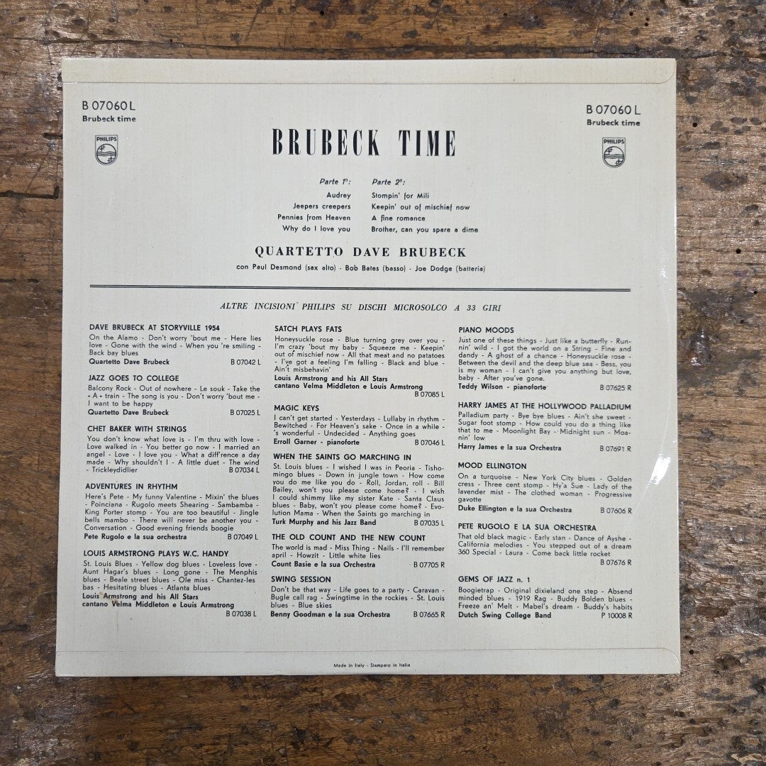 LP The Dave Brubeck Quartet - Brubeck Time B 07060L Made In Italy Jazz Music