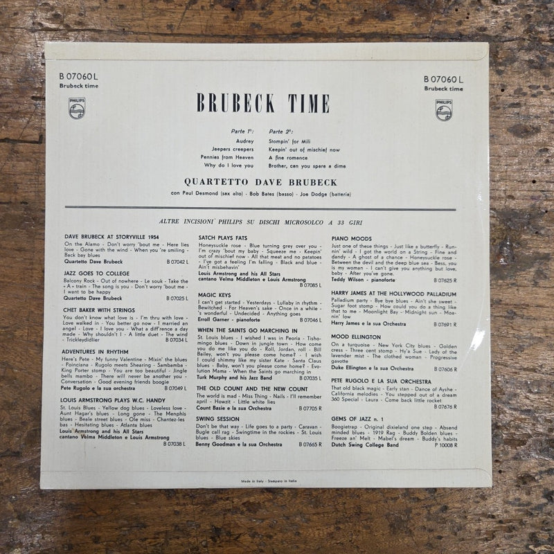 LP The Dave Brubeck Quartet - Brubeck Time B 07060L Made In Italy Jazz Music