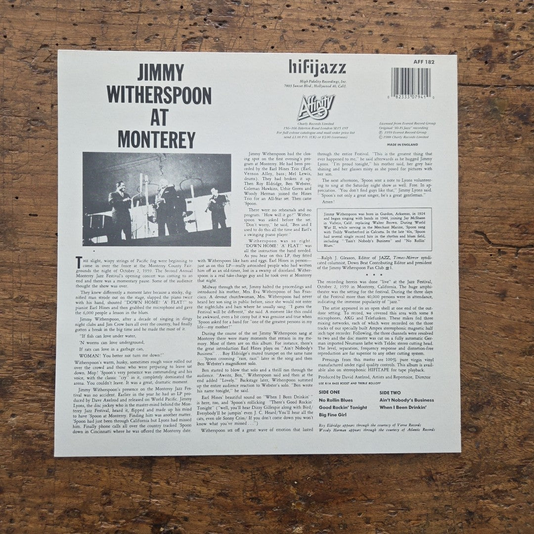 LP Jimmy Witherspoon - At The Monterey Jazz Festival AFF 182 Jazz Vinile 1988