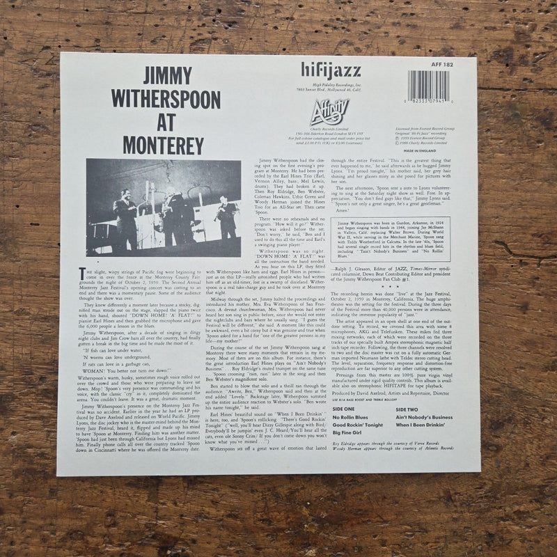 LP Jimmy Witherspoon - At The Monterey Jazz Festival AFF 182 Jazz Vinile 1988