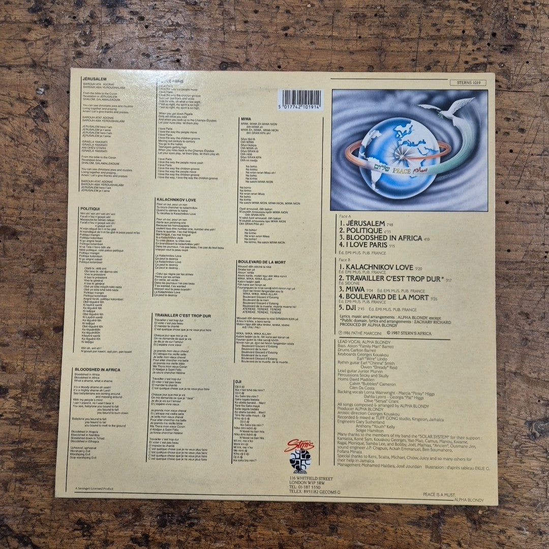 LP Alpha Blondy And The Wailers - Jerusalem STERNS 1019 1987 Reggae Dub Vinile