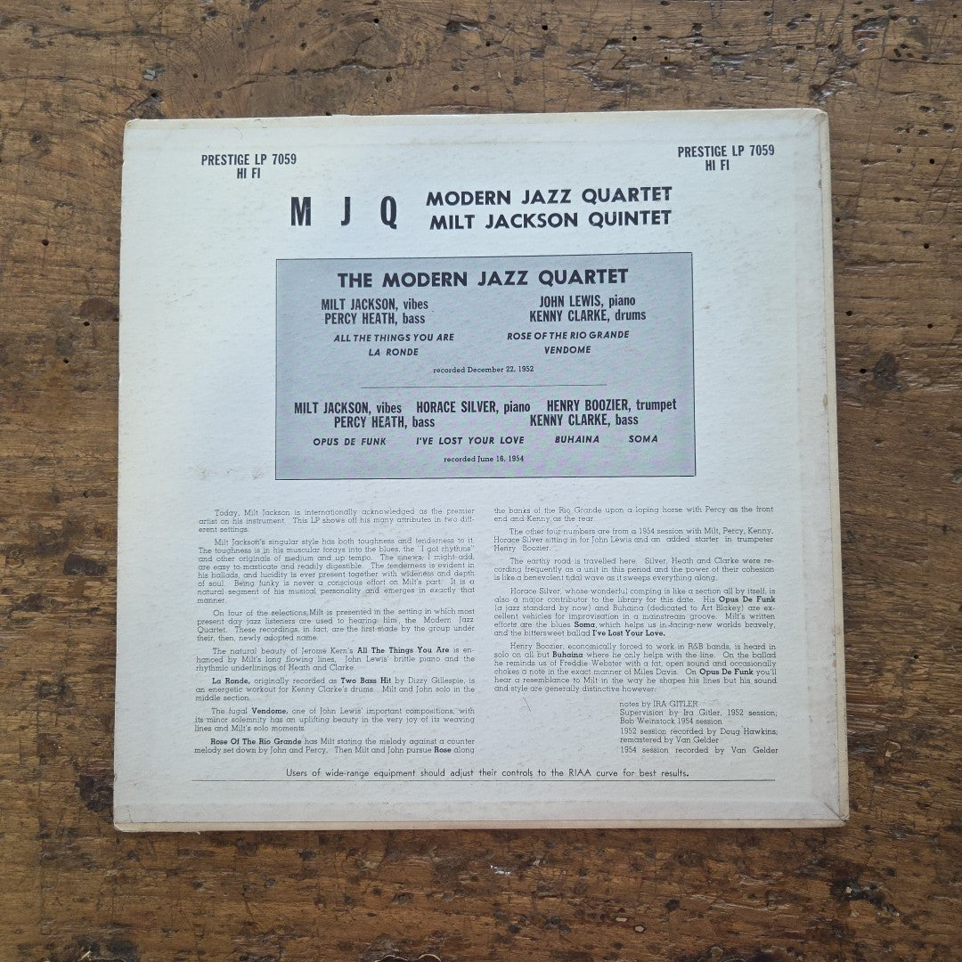 LP MJQ - The Milt Jackson Quintet PRLP 7059 1954 Jazz Vinile
