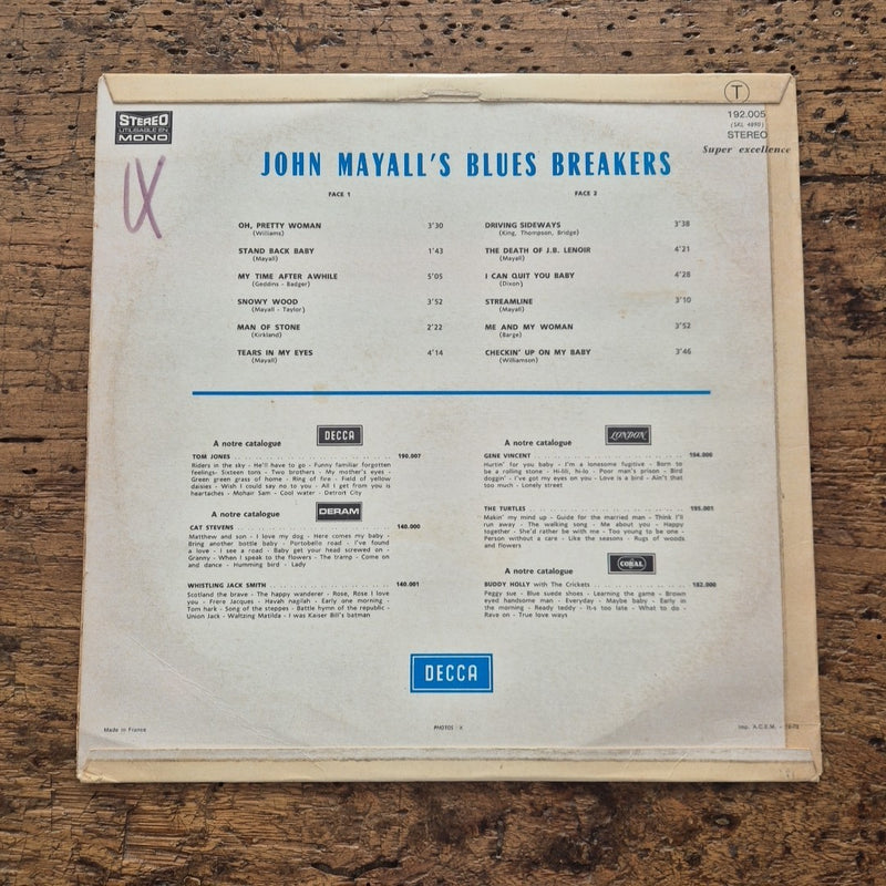 LP John Mayall's Bluesbreakers 192.005 france  Musica Rock Pop Vinile 12