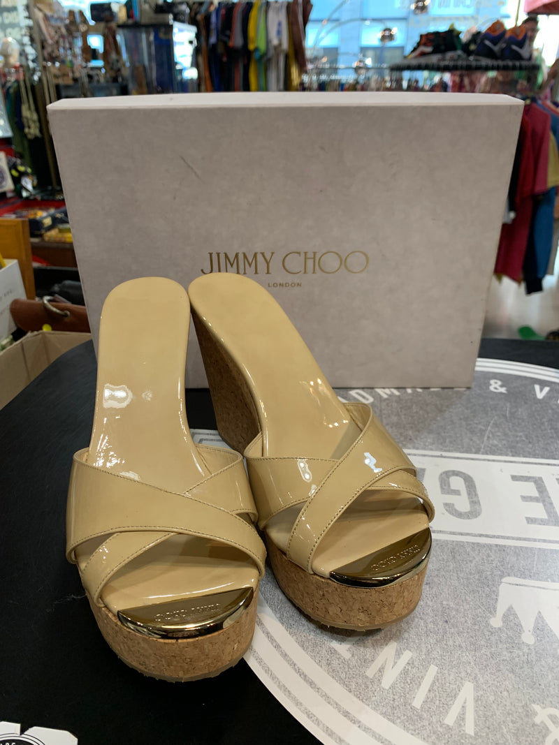 Sabot con zeppa in sughero Jimmy Choo modello classico vernice beige donna 39 1\2