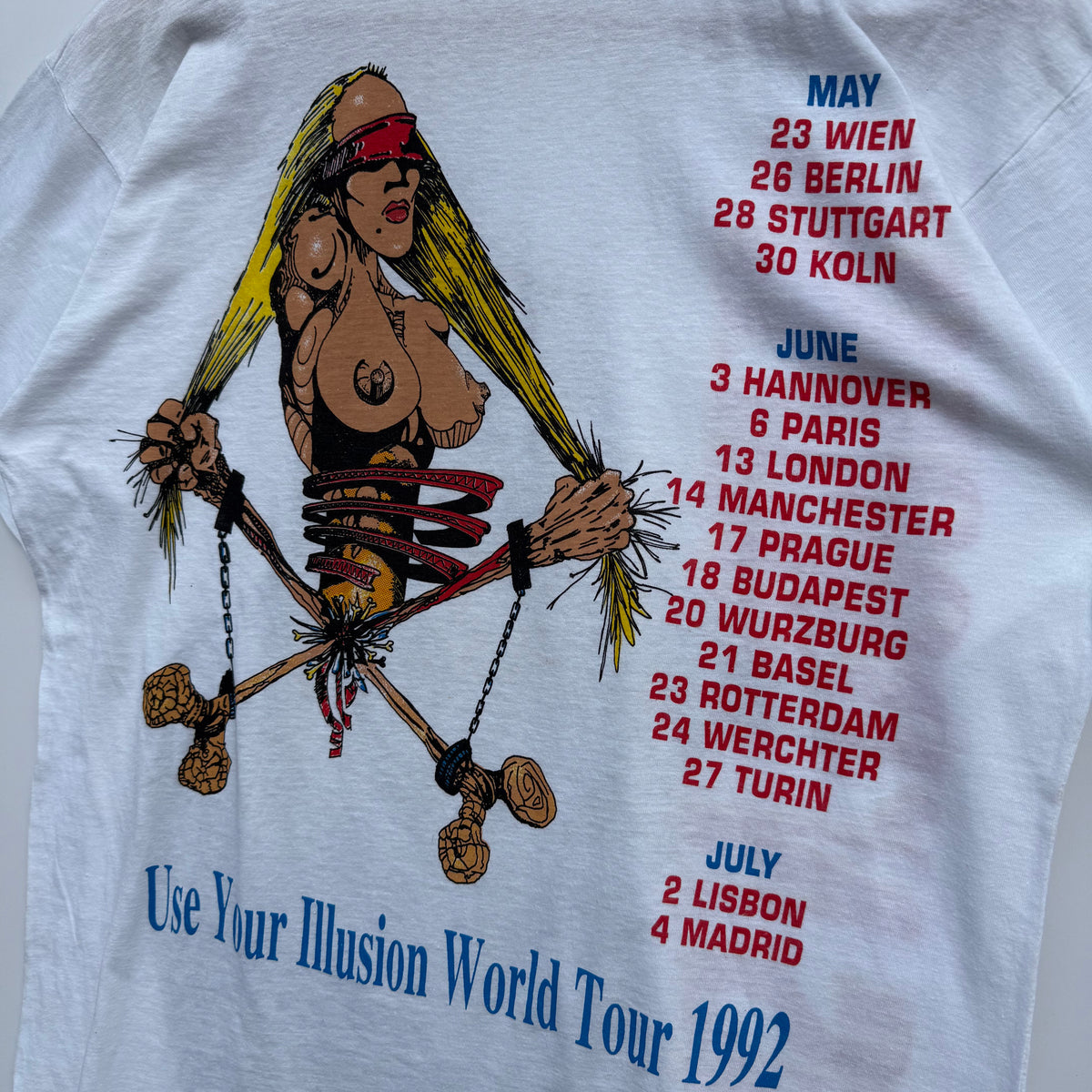 T-Shirt Vintage Guns N’ Roses 1992 Use Your Illusion World Tour single stitch tee