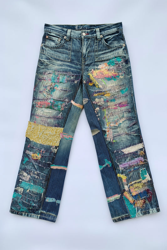Jeans Oniarai Japan vintage con rework custom Sashiko taglia 32