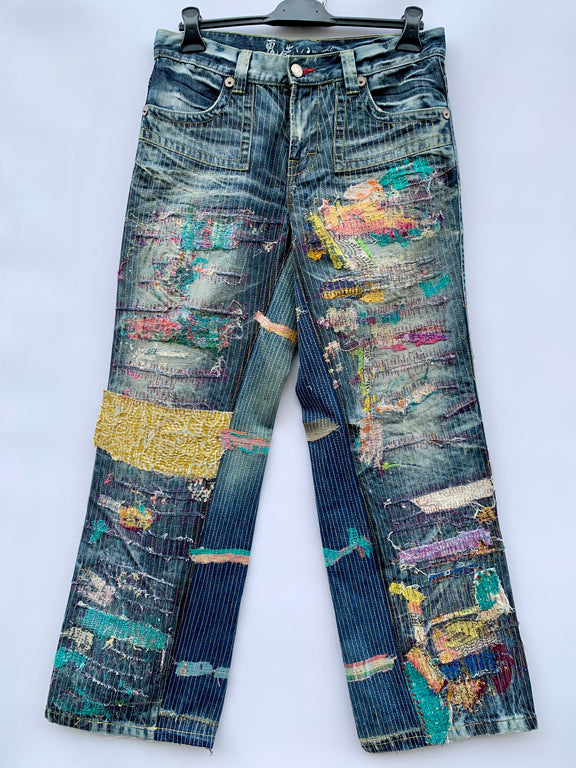 Jeans Oniarai Japan vintage con rework custom Sashiko taglia 32
