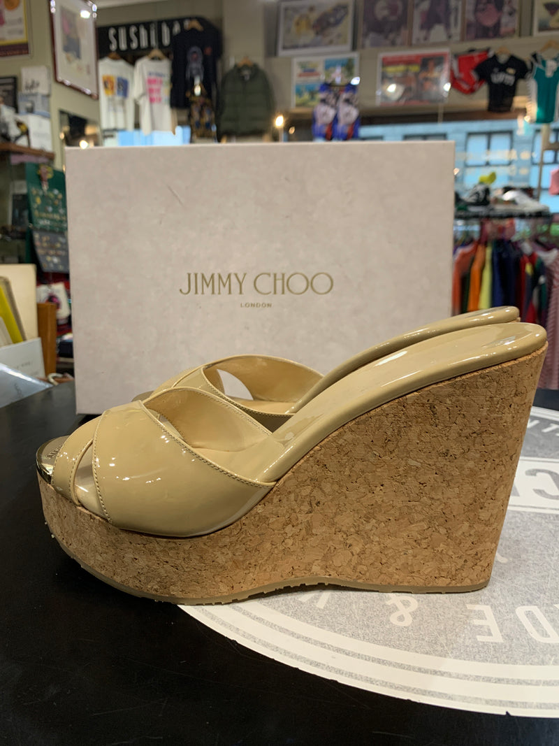 Sabot con zeppa in sughero Jimmy Choo modello classico vernice beige donna 39 1\2