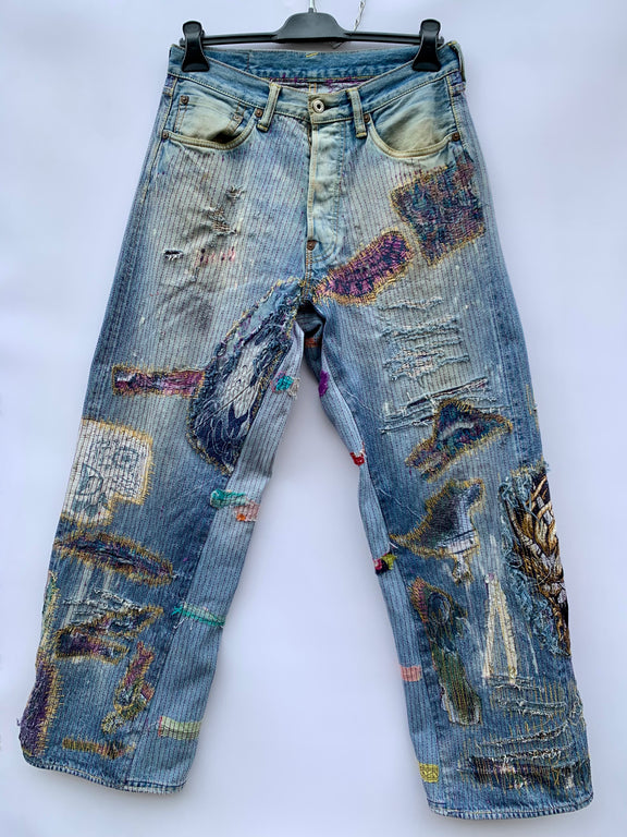 Jeans Evisu Japan vintage con rework custom Sashiko taglia 32
