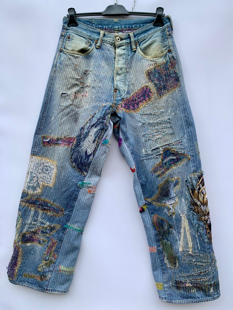 Jeans Evisu Japan vintage con rework custom Sashiko taglia 32