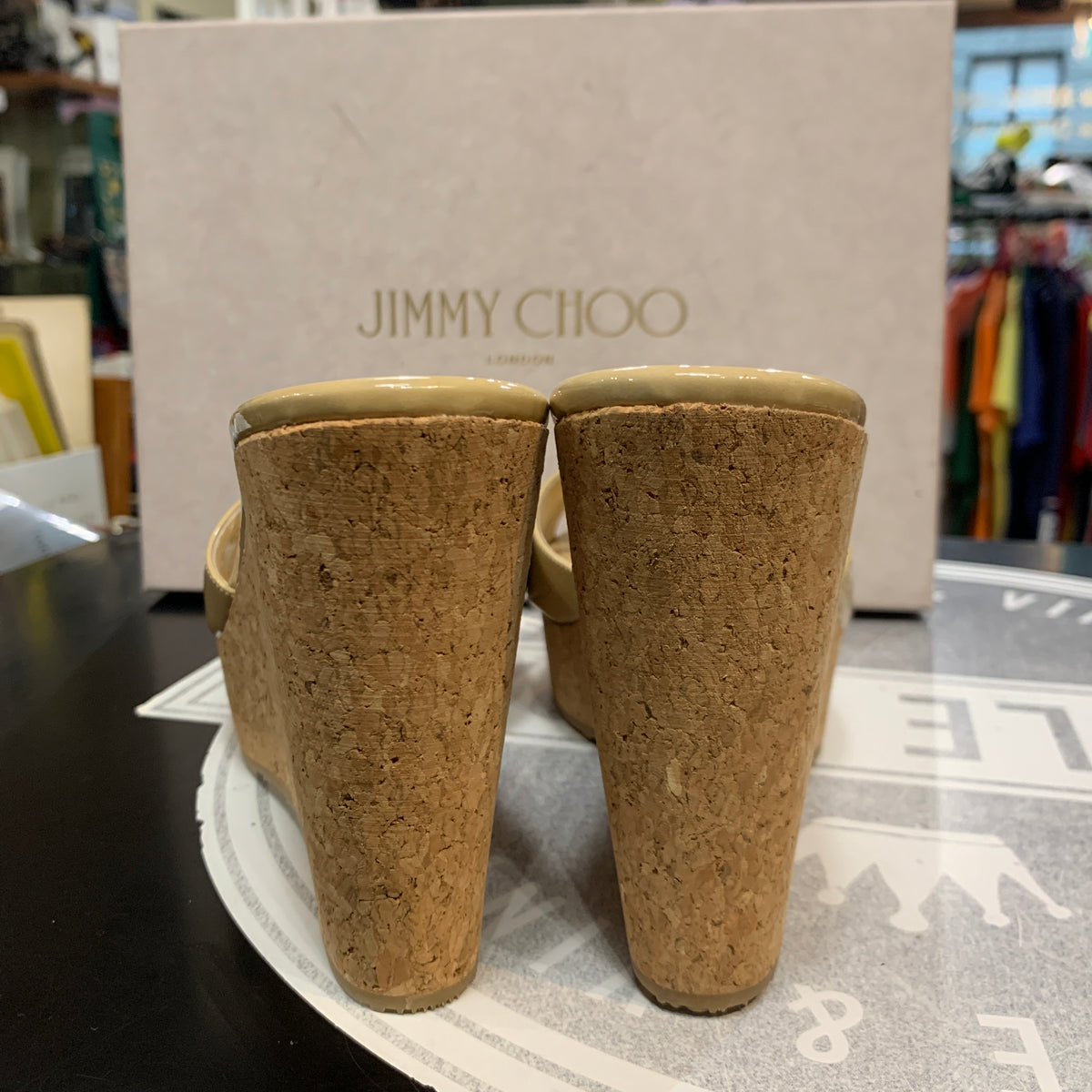 Sabot con zeppa in sughero Jimmy Choo modello classico vernice beige donna 39 1\2