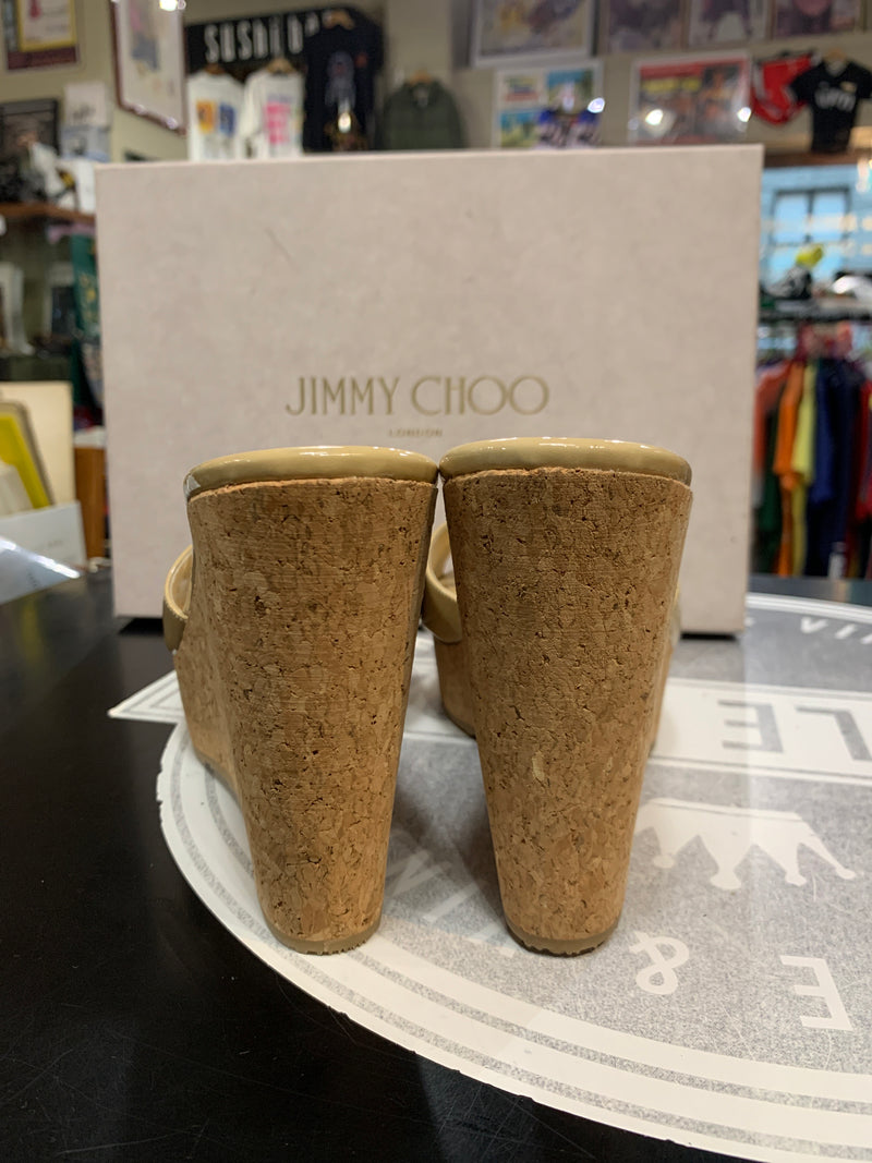 Sabot con zeppa in sughero Jimmy Choo modello classico vernice beige donna 39 1\2
