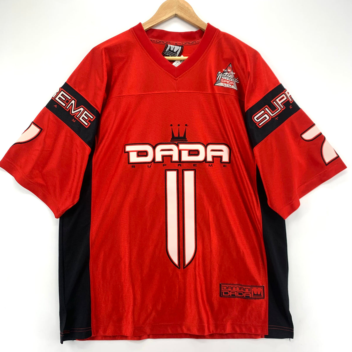 Jersey vintage DAMANI DADA Supreme rosso anni 90 USA oversize taglia S