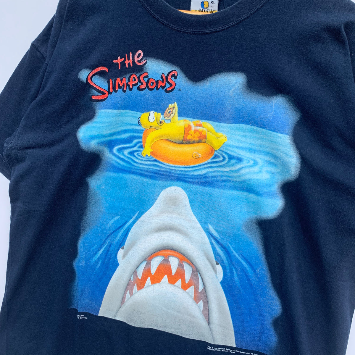 T-Shirt Vintage Simpson Matt Groening Homer & Shark 1999 Jumping single stitch tee