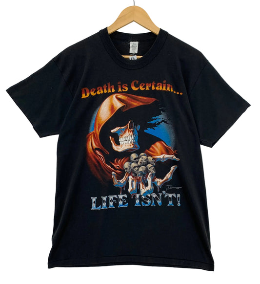 T-shirt vintage band 1990 nera stampa Grim Reaper Death is Certain Made in USA