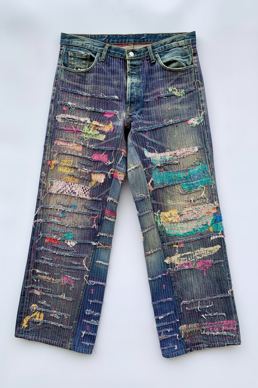 Jeans Straw Japan vintage con rework custom Sashiko denim rigido