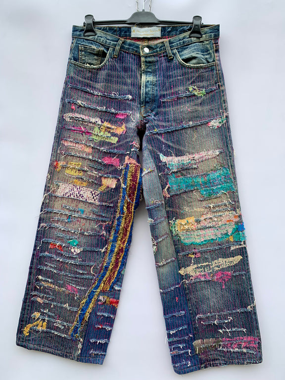 Jeans Straw Japan vintage con rework custom Sashiko denim rigido