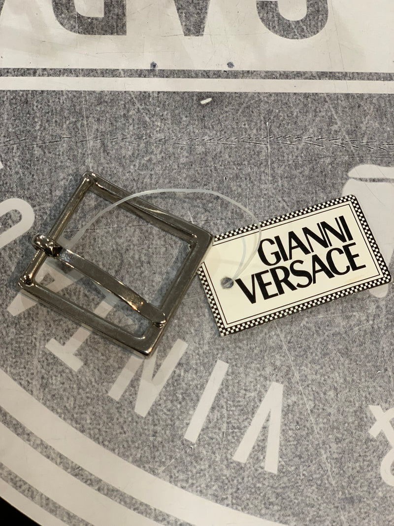 Cintura Gianni Versace vintage in pelle nera con fibbia strass