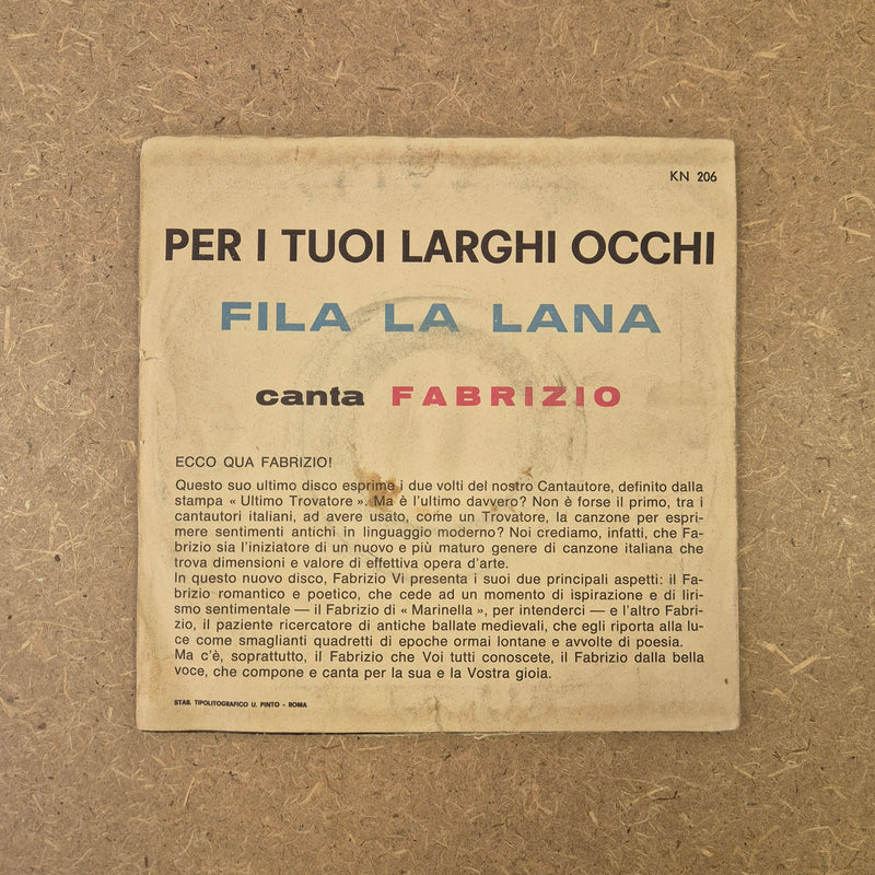 45 giri Fabrizio De Andrè - Per i tuoi larghi occhi / Fila la lana
