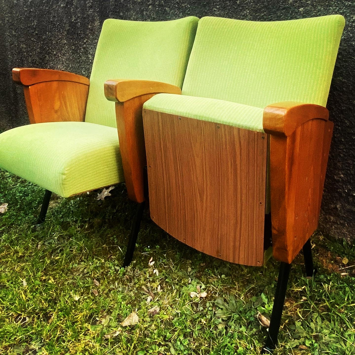 Coppia Poltrone Sedie Verdi Cinema Vintage