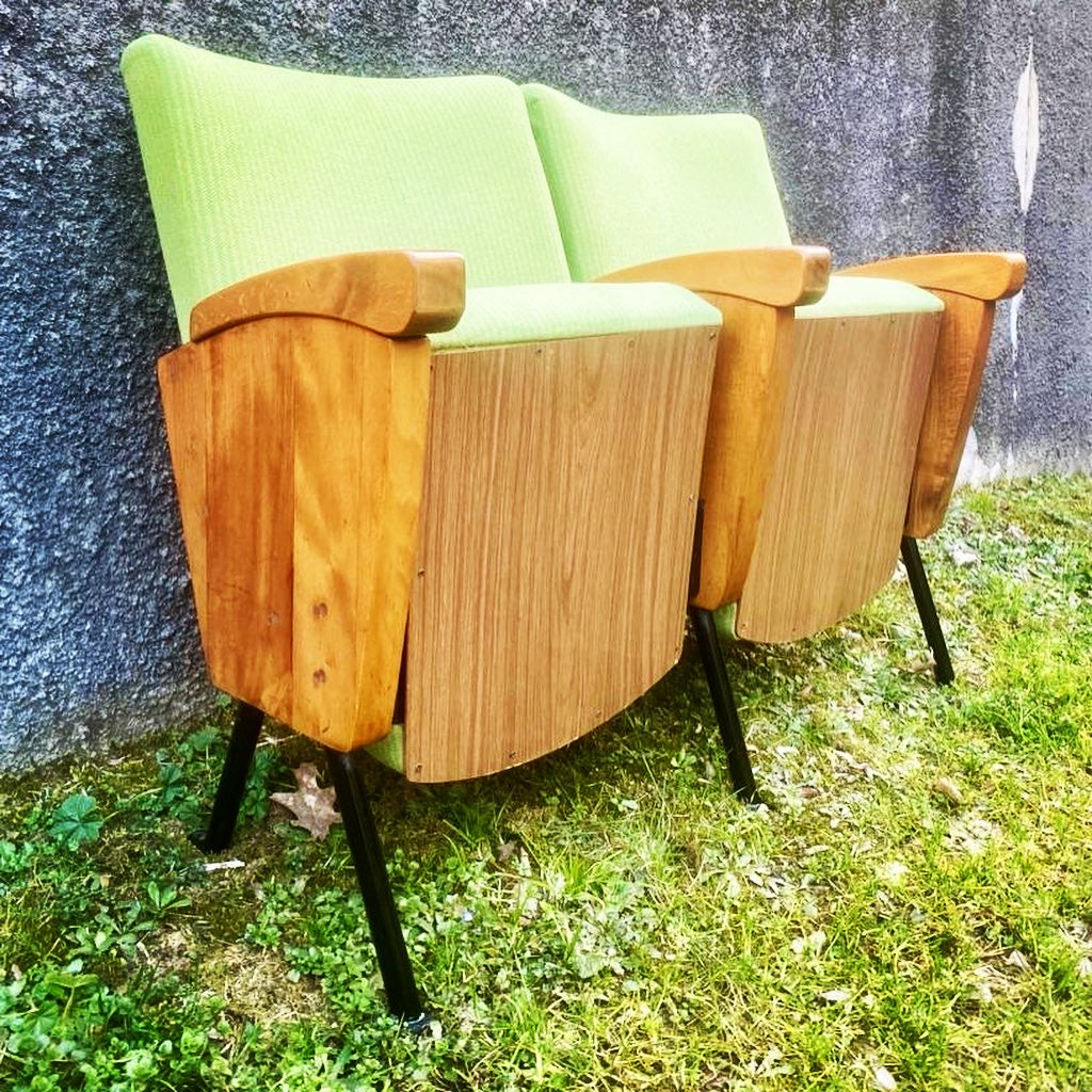 Coppia Poltrone Sedie Verdi Cinema Vintage